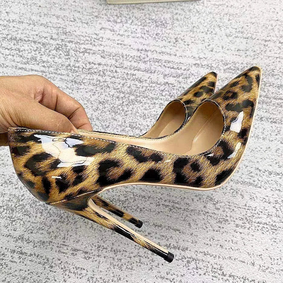 Women Leopard Print High Heels 8CM 10CM 12CM Stiletto Fashion Gradient Color Single Shoes Female Shallow Mouth Pointed Toe Pumps