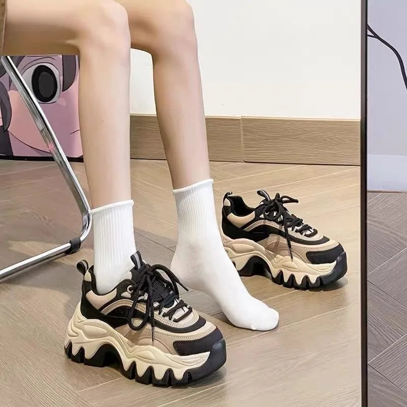 2024 New Sneakers Women Casual White Shoes Fashion Height Increasing Thick Bottom Spring Platform Leather Woman Chunky Sneakers