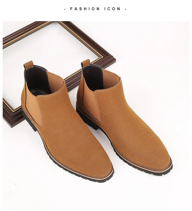Fashion Men's Ankle Boot New Leather Men's Chelsea Boots Men Shoes Casual Black Sleeve Boots Outdoor High Top Wedding Shoes Male