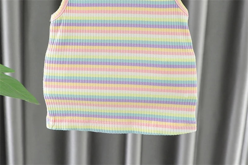 Baby Girls Clothing Sets Children Summer Clothes Cartoon Rabbit Stripe Vest Shorts 2 Pieces Suit Kids Casual Clothes Outfits