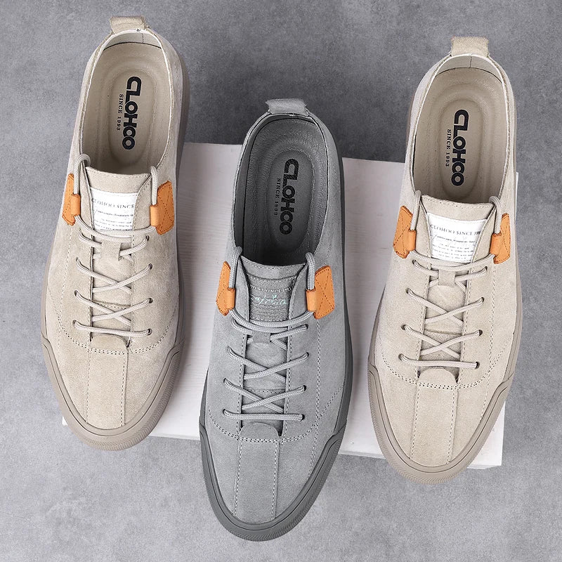 New Soft-Soled Mens Vulcanized Shoes Suede Leather Men Sneakers Fashion Lace-up Solid Shoes Rubber Flats Spring Man Casual Shoes