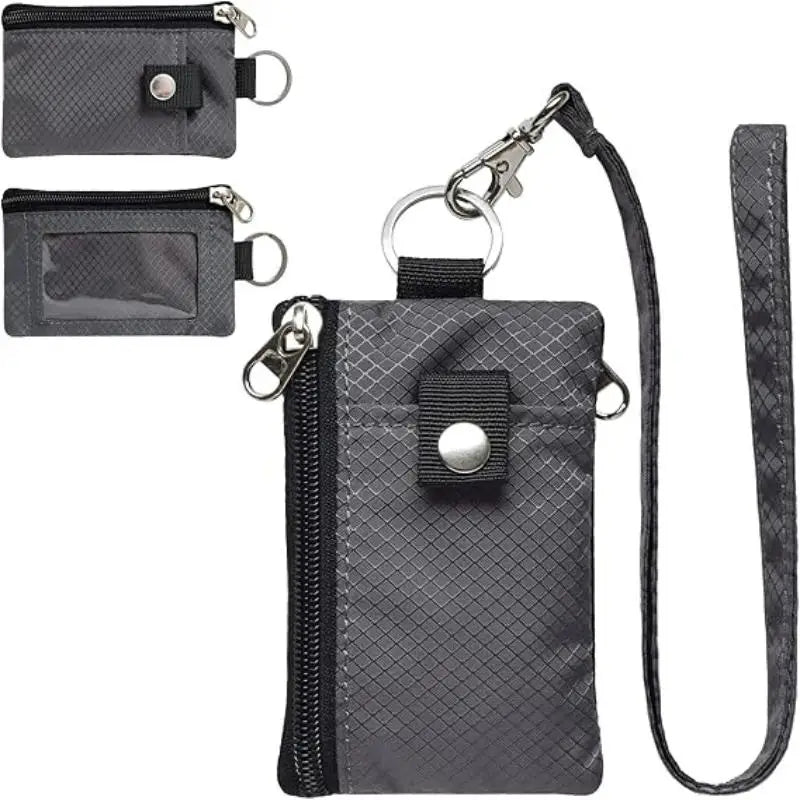 Badge Holder With ID Window Small Wallet Waterproof Anti-Theft Travel Keychain Wallet Men Women Slim Zip Card Lanyard Wallet
