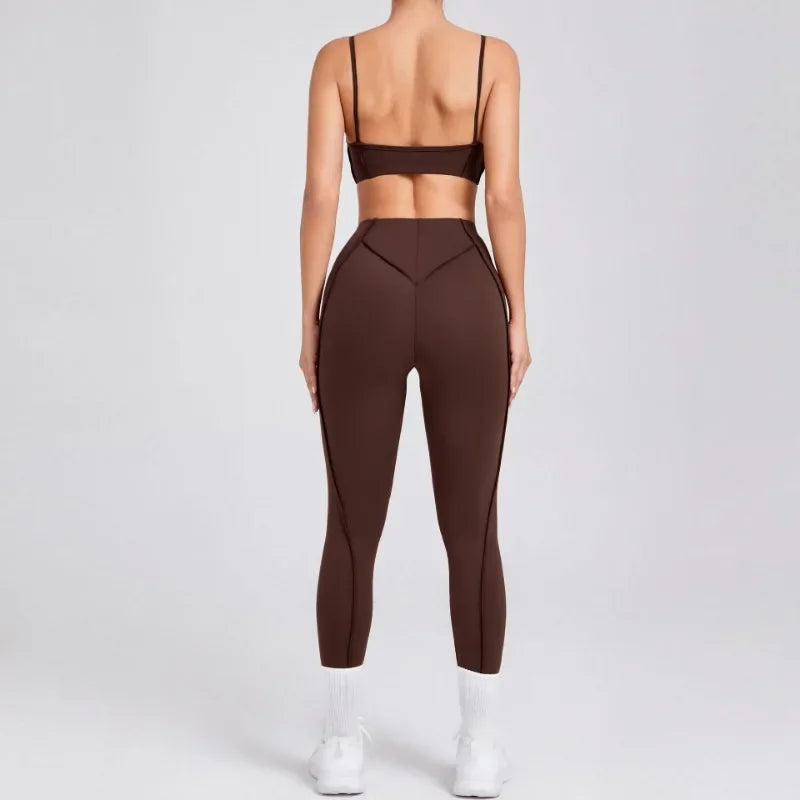 Yoga Fitness Sports Sets High Waist Hip-lifting Shorts Open Back Bra Suit Casual Running Workout Gym Leggings Sexy Set for Women