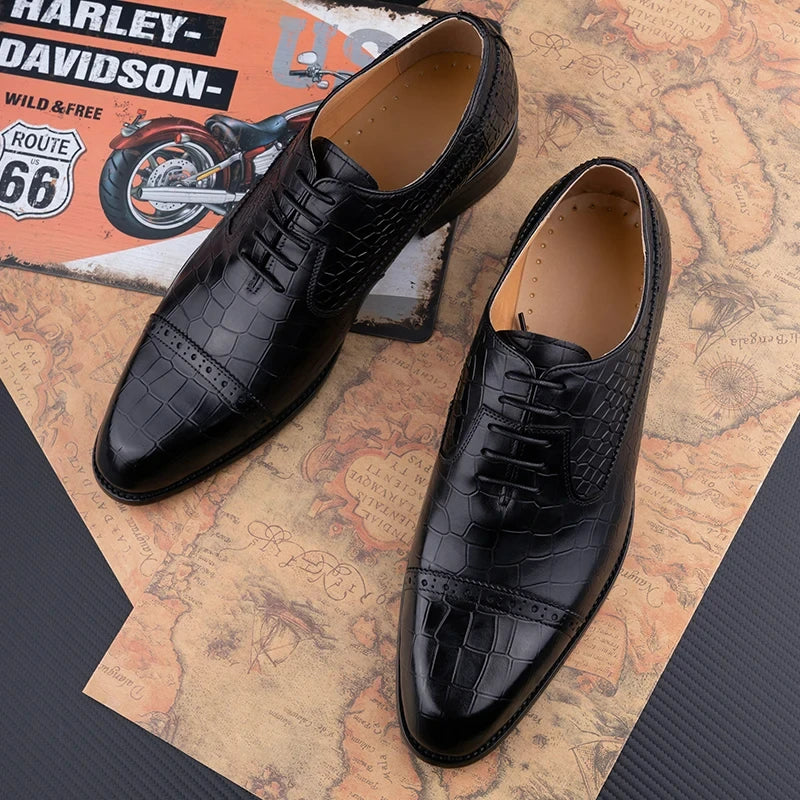 New Printing Luxury Formal Men's Shoe Genuine Leather Evening Party Office Classic Model Oxford Lace Up Formal Office Dress Shoe