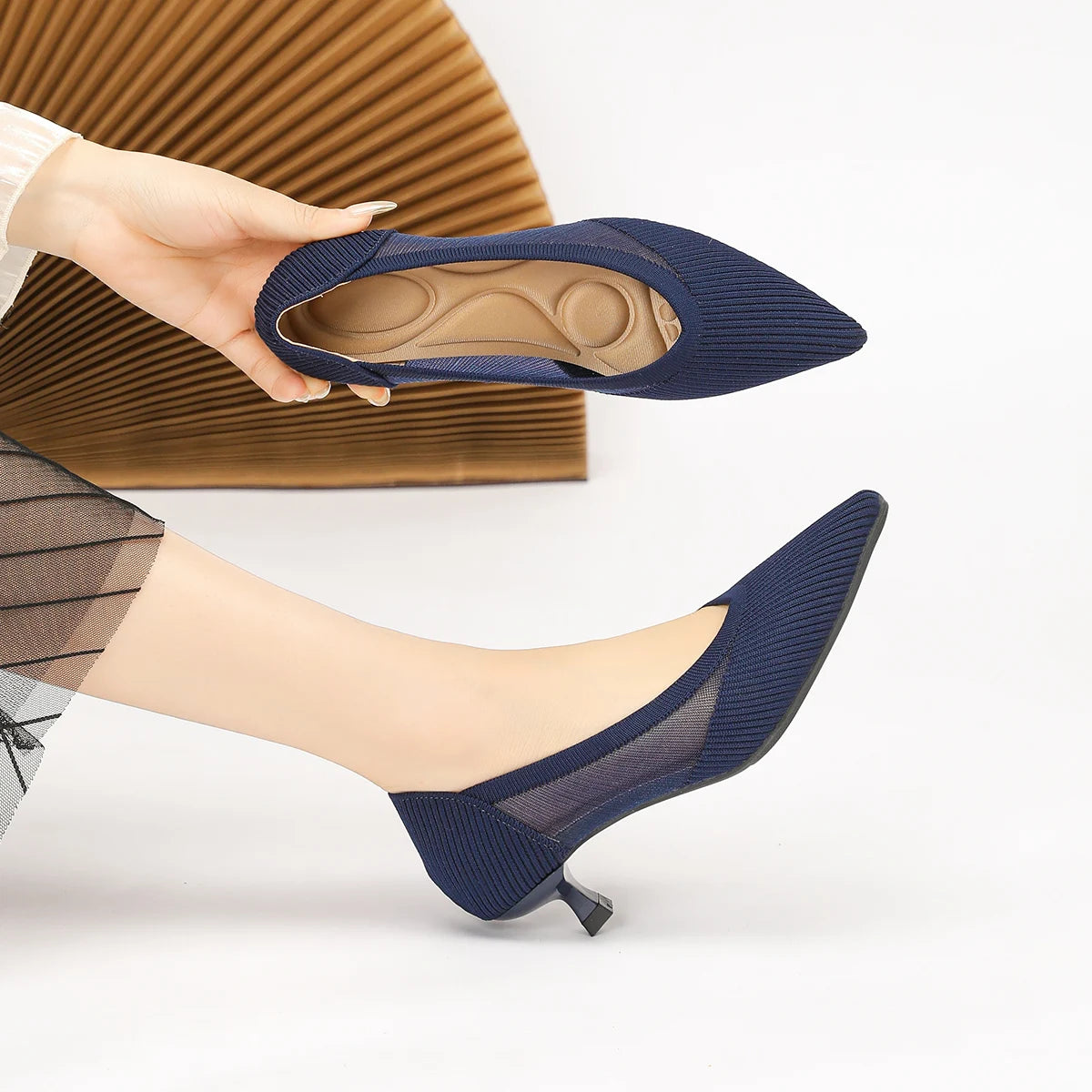 Women's High Heels 2025 New Knitted Breathable Mesh Fine Fashion Comfortable Lightweight Shoes Spring and Autumn