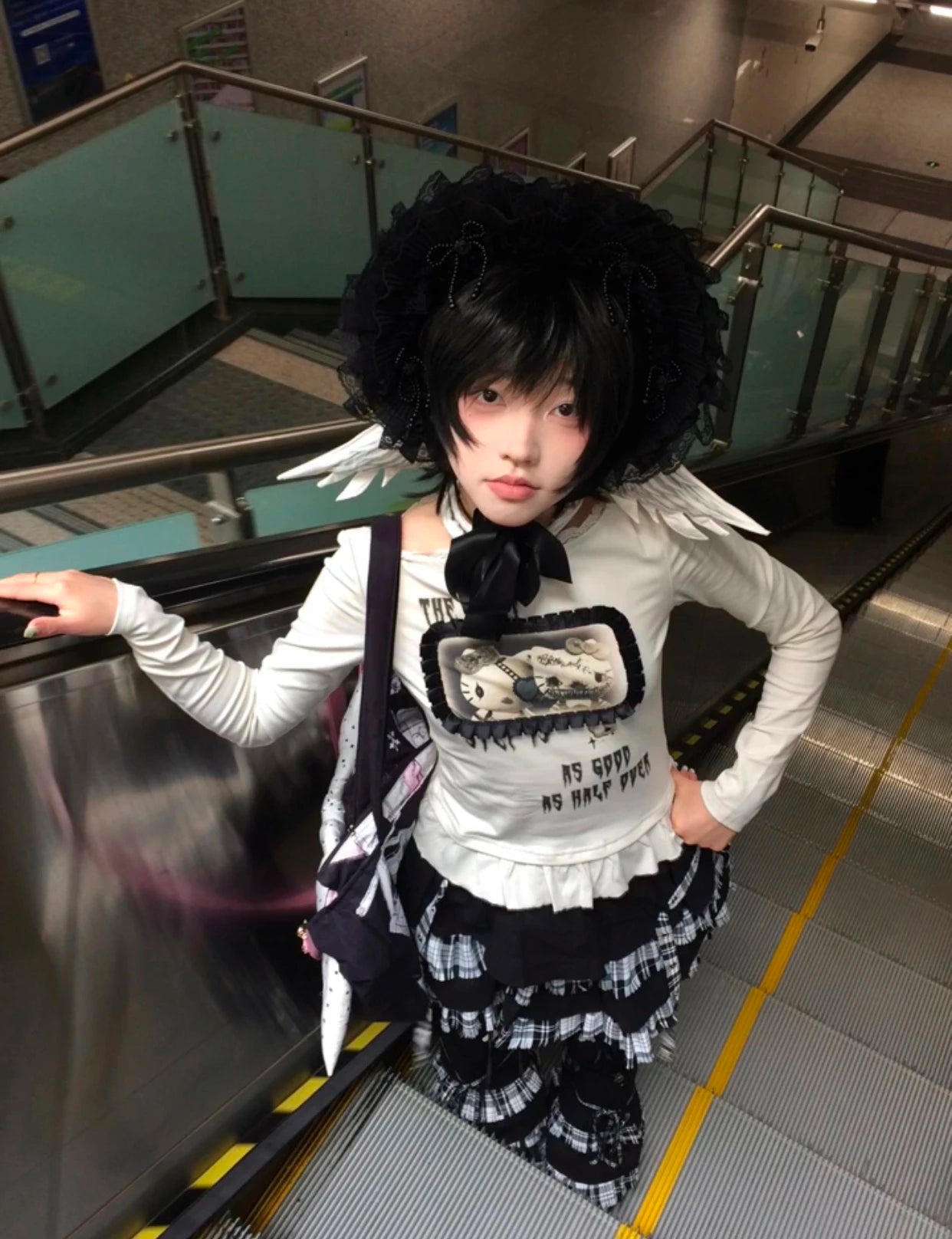 Karrram Japanese Y2k Anime Print T-shirt Trashy 2000s Style Long Sleeve T Shirt Vintage Harajuku Lace Patchwork Tops Grunge 90s