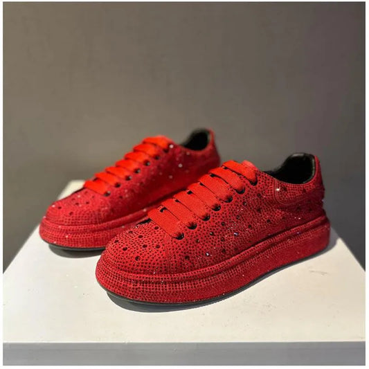 New Men Red Rhinestone Pattern All Match Brand Shoes Causal Flats Loafers Sports Walking Sneakers Zapatos Hombre
