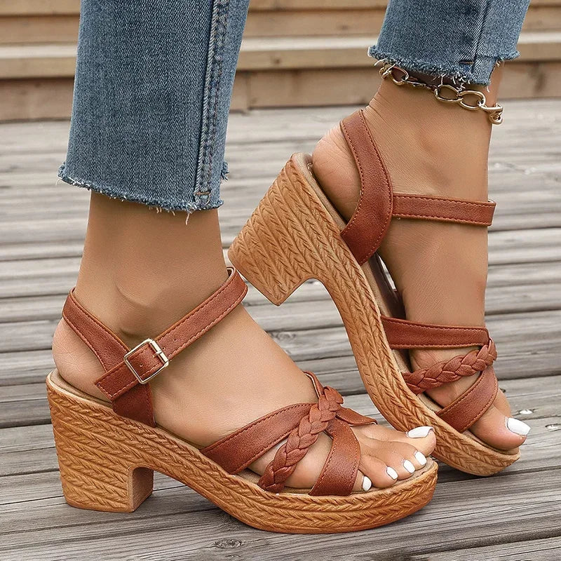 2026 Summer High Heels Ankle Strap Sandals Women Platform Comfort Thick Heeled Gladiator Shoes Woman Plus Size Sandalias Mujer