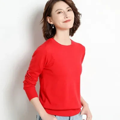 Autumn Winter Women's Sweater O-neck Cashmere Solid Pullovers Slim Bottoming Shirt Long Sleeve Casual Basic Pull Femme Sweater