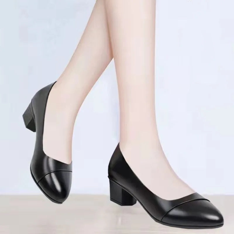 Fashion Women's High Heels Patent Leather Work Shoes Comfortable Women Heeled Shoes Pu Leather Loafers Square Heeled Talon Femme