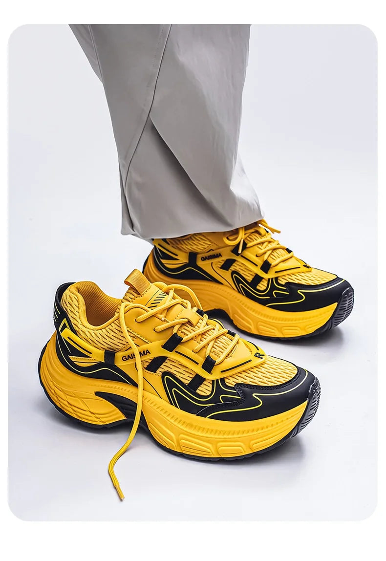 Professional Running Shoes Unisex Thick Bottom Sport Shoes Men Women Luxury Brand Walking Jogging Shoe Couples Yellow Sneakers