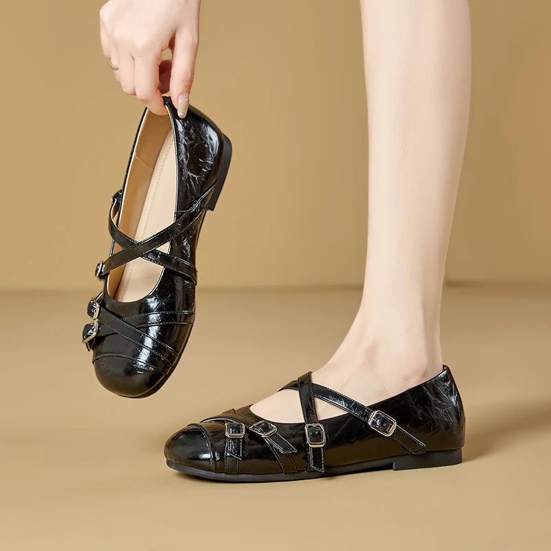 2026 New Women's Mary Jane Shoes Stylish Cross-Strap Flat Shoes Women Comfortable Ballet Frail Shoes for Spring and Autumn