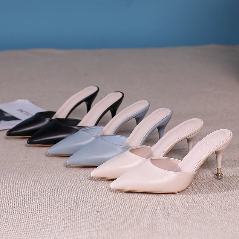 High Heel Summer Modern Slippers Outside Sexy Ladies Shoes 2024 High Quality Solid Shallow Women's Slippers