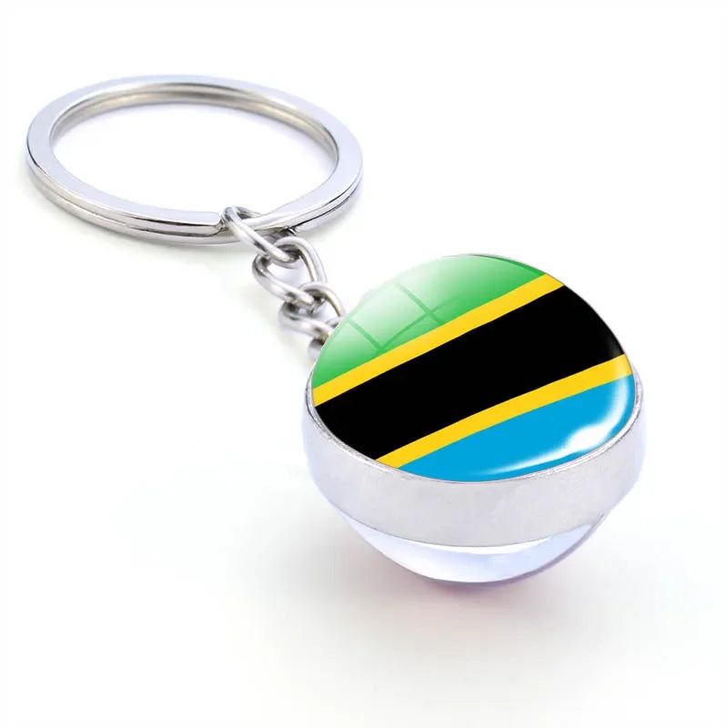 Africa National Flag Keychain  Nigeria South Africa Keyrings Crystal Ball Jewelry Fashion Double Side Glass Ball Men Women Gift