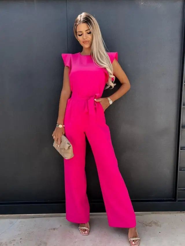 New Elegant Outfits Women Long Romper Wide Leg Trousers Party Festive Lace Sleeves Trouser Suit Playsuit Full Jumpsuit Woman