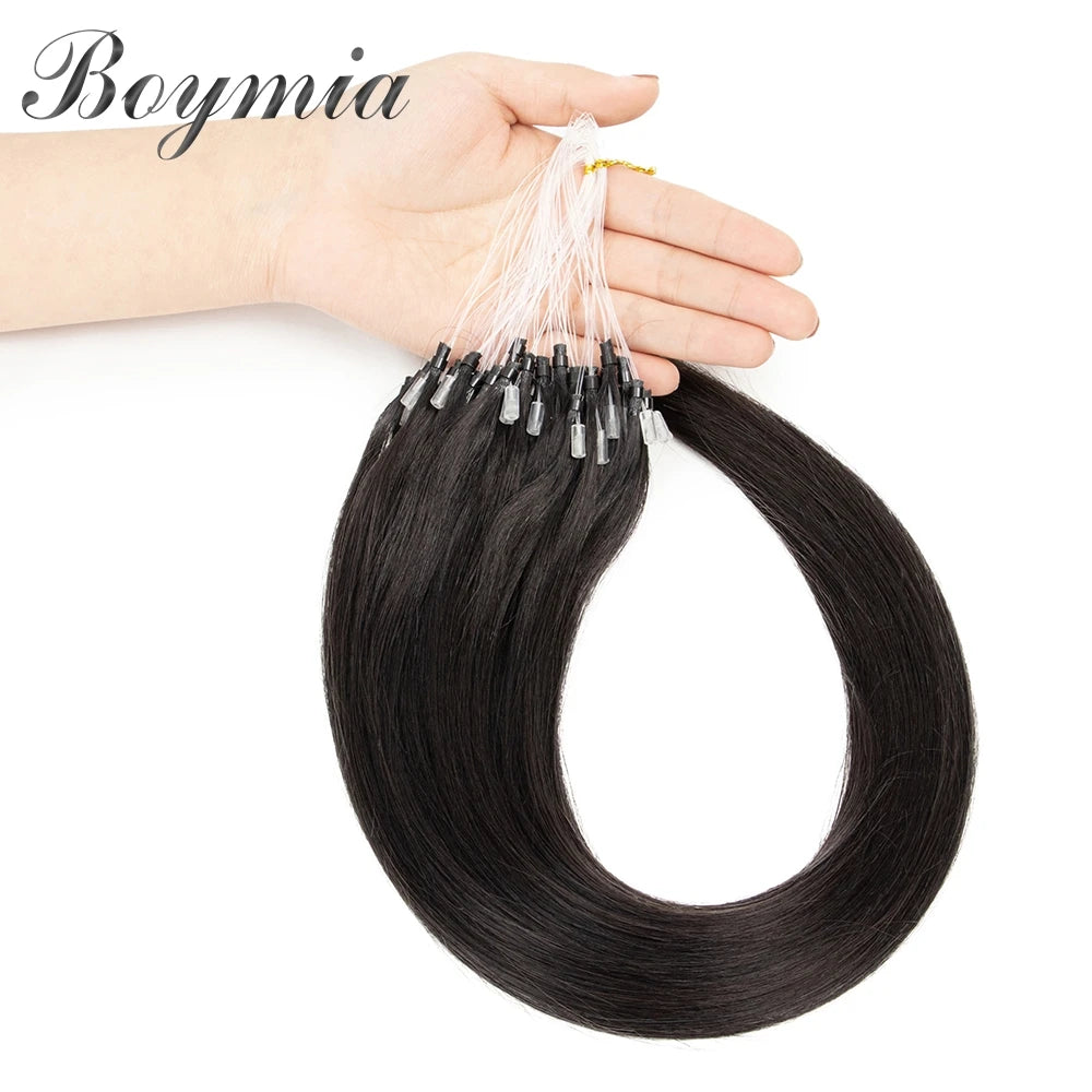 Boymia Micro Loop Human Hair Extensions 12" 16" 20" 24" Natural Straight Hair Rings Micro Link 0.5g/strand