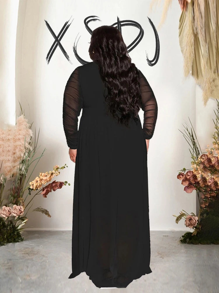 2 Piece Sets Women Outfit Mesh Lace Sleeves Elegant Pants and Blouse Set Sexy Curve Plus Size Clothes Wholesale Dropshipping