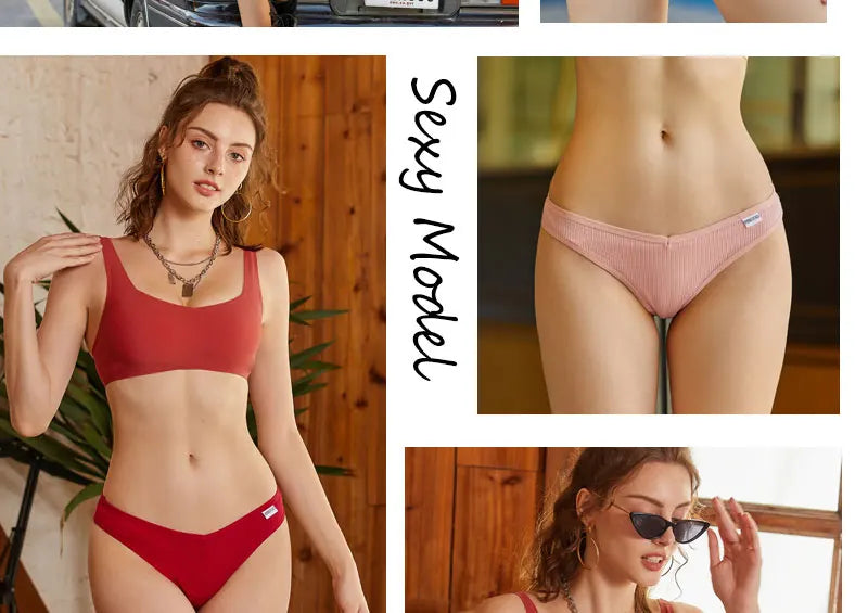 10PCS/Set Women Waffle Cotton Thongs Panties Female Breathable G-String Underwear Ladies Sexy V Waist Bikini Girls Soft Lingerie