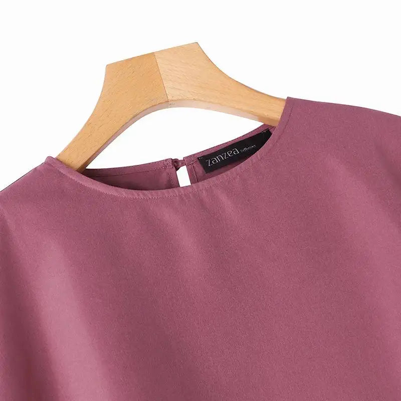ZANZEA Women Fashion Blouse Chic 3/4 Sleeve Ruffle Hem Top Shirt 2025 Summer Round Neck Loose Blusa Elegant Irregular Work Tunic