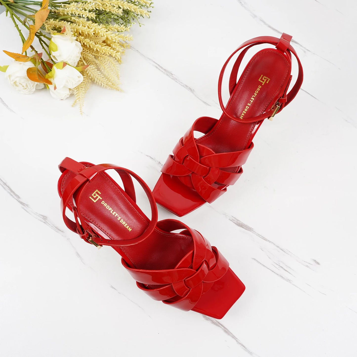 Size 35-44: Summer Elegant Sandals, Genuine Leather Square Head, Open Toe Style Banquet Shoes, 10CM Sexy High Heels