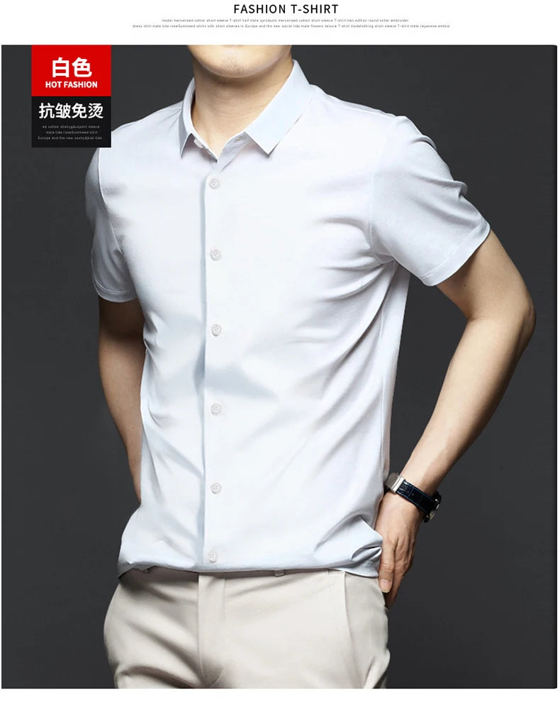 Men's 6XL Large High Quality Formal Shirts Short Sleeve Summer Clothing Non iron Business Casual ice Silk ice Feeling T-Shirts