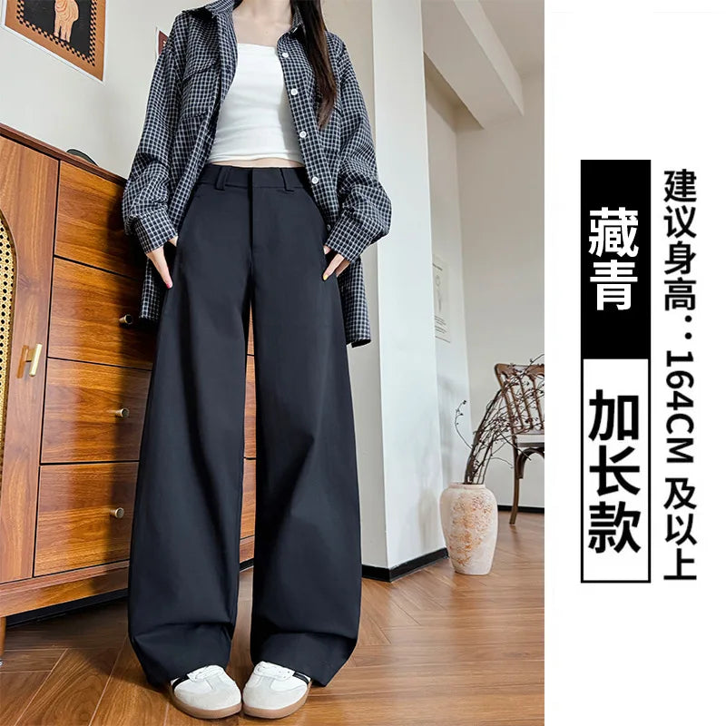 Suit Pants for Women Spring and Summer New Style Loose Slimming High-waisted Wide-leg Pants Casual Small American Scimitar Pants