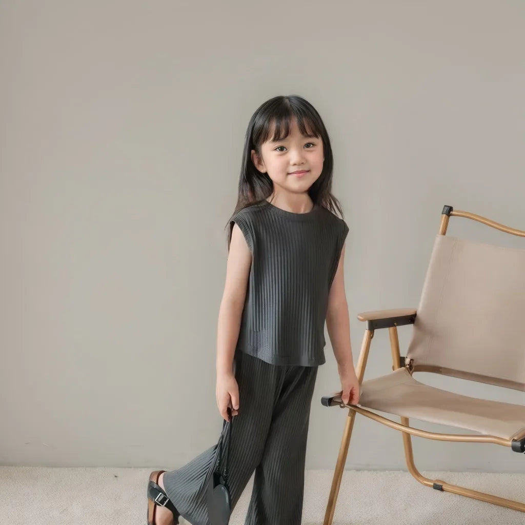 1pcs Summer Children's Clothing Sets Girls Kids Toddler Clothes Solid Color T-shirt Tank Top +Length Pants  Baby Girl Clothes