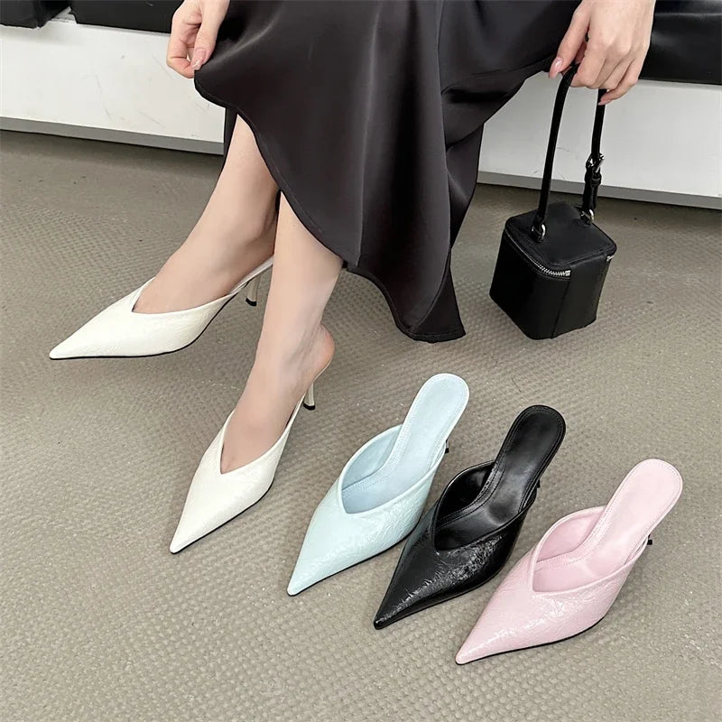 Eilyken Sexy Elegant Shallow Pointed Toe Mule Women Slippers Pumps Fashion Thin High Heels Stripper Dress Ladies Shoes
