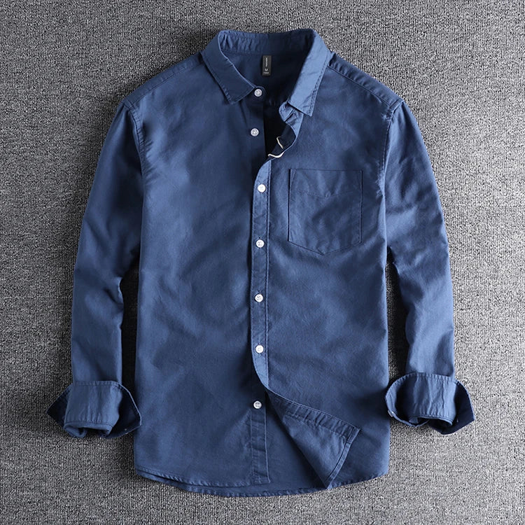 Washed Oxford fabric base simple pocket long sleeve shirt men's casual jacket