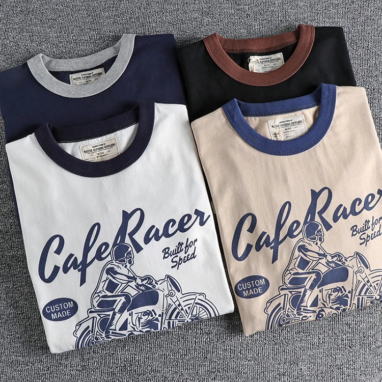 200gsm 100% Cotton Motorcycle Letter Printed t shirts for men Summer Loose Tees Tops 24SS Y2k Youth Male Vintage High Quality