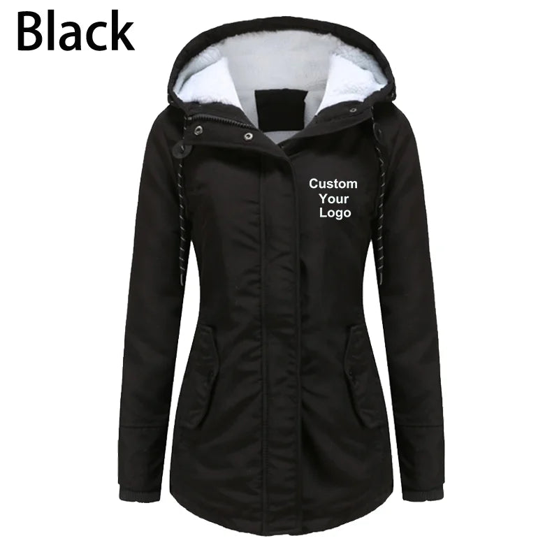 Winter warm coat Women's solid plush thickened jacket Outdoor hiking hooded windproof parka coat