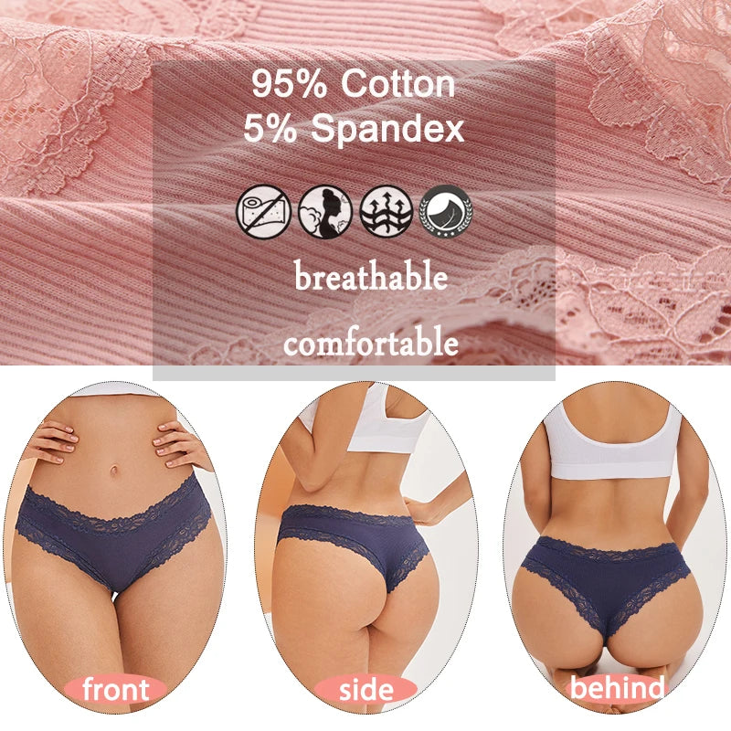 3Pcs/Set Sexy Lace Briefs Cotton Panties Women's Fashion 7 Solid Color Comfortable Briefs Low Waist Underpants Stretch Underwear