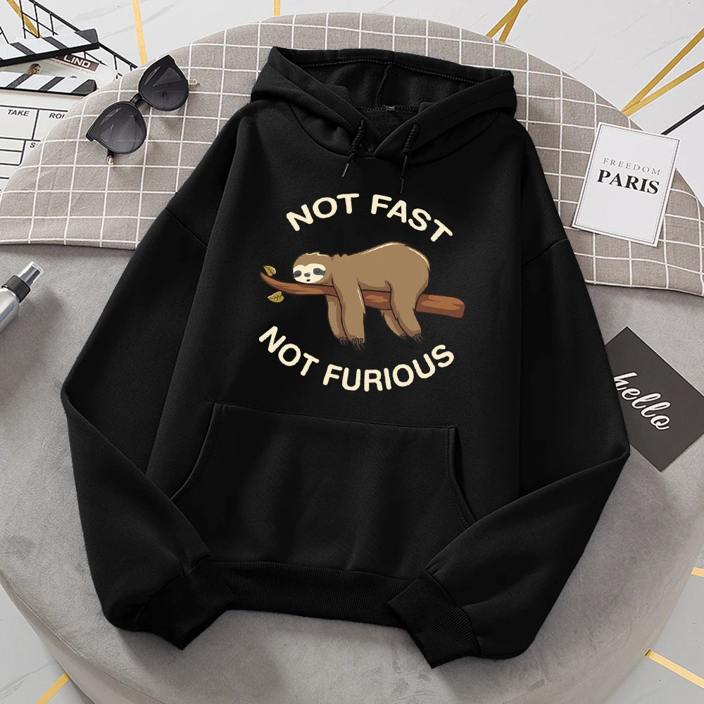 Not Fast Not Furious Sloth Sleeps Hanging From Branches Hoodies Women Novelty Fashion Hoody Loose Basic Hoodie Casual Warm Tops