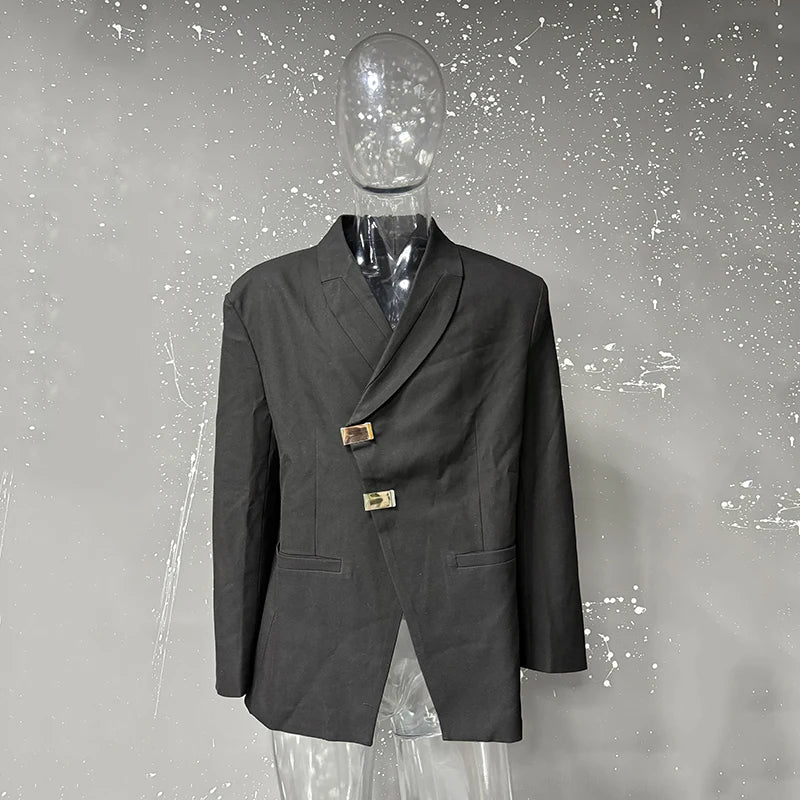 IEFB Metal Button Design Men's Blazers Shawl Collar Oblique Placket Design Casual Clothing Solid Color Male Suit Jackets 9W957