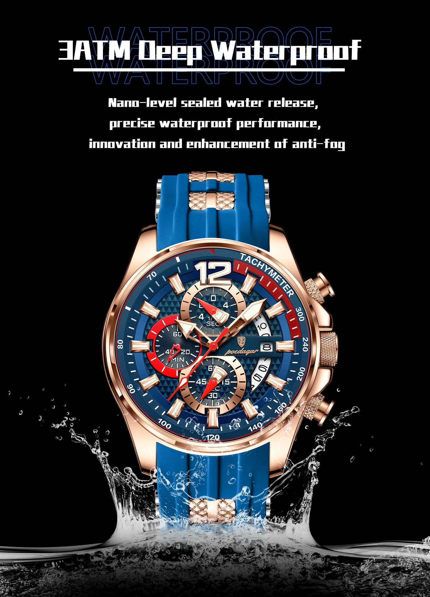 POEDAGAR Luxury Watch For Men Date Chronograph Luminous Waterproof Silicone Male Watch Fashion Sports Quartz Men's Watches Reloj