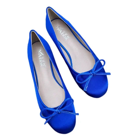 Women Plus Sizes 48 47 33 Dough Shoes With Knot Wide Fitting Round Toe Silk Stain Slip-On Pinkish Gold Blue Footwear Hand-Made