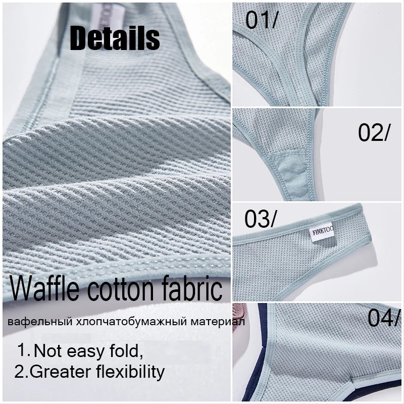 10PCS/Set Women Waffle Cotton Thongs Panties Female Breathable G-String Underwear Ladies Sexy V Waist Bikini Girls Soft Lingerie