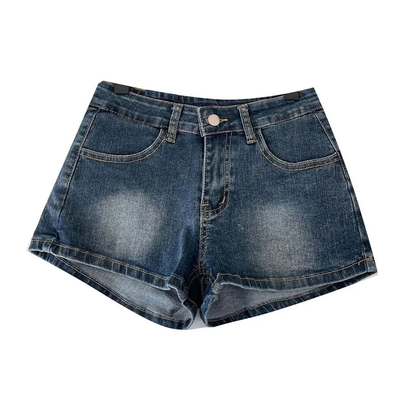 American Style Retro Blue Denim Shorts Women Summer Slim Fit Elastic Low-Waisted Jean Shorts Sexy Package Hip Tight Shorts Jeans