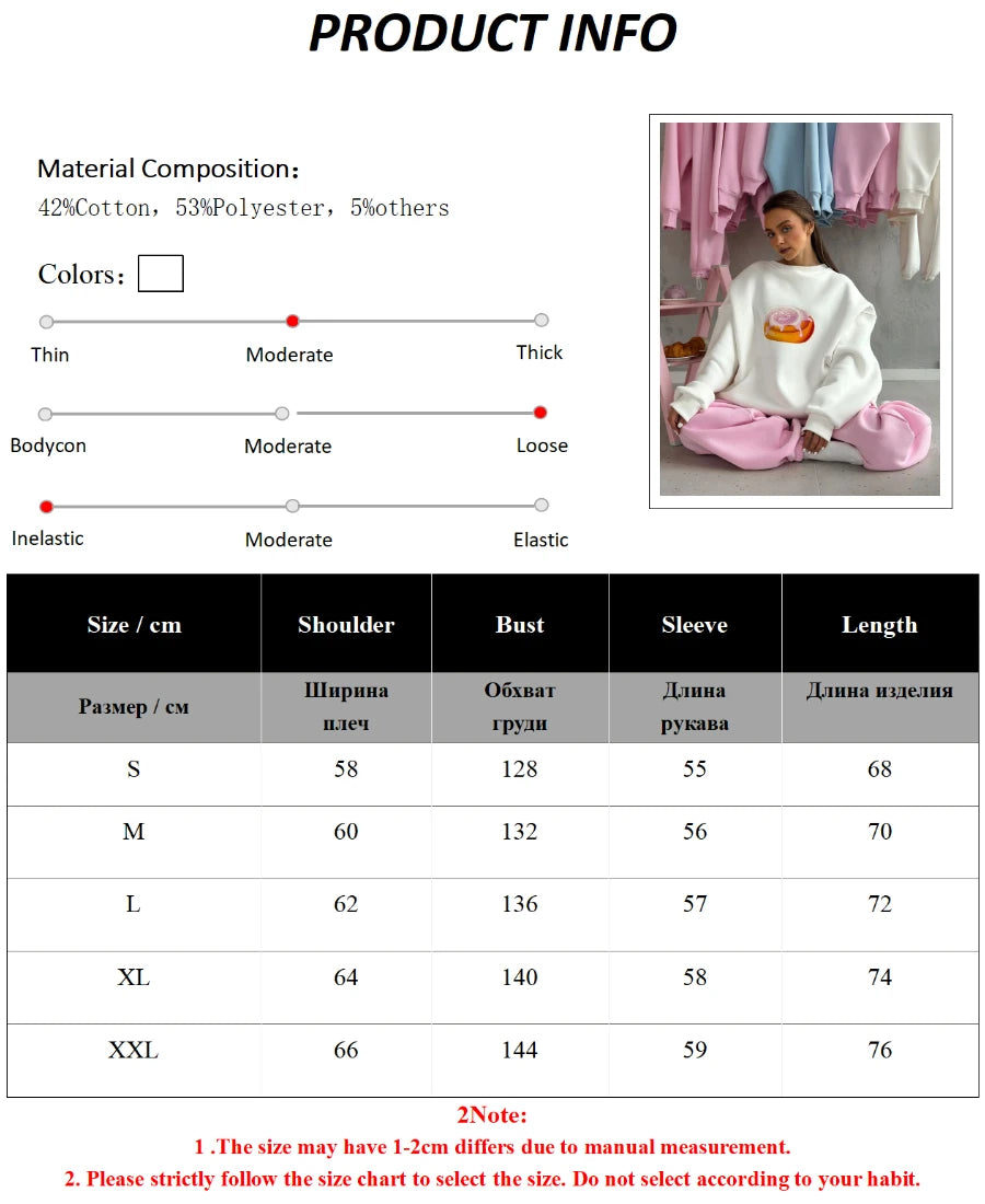 Sumuyoo Cake Printed Pullover Women's New Autumn Winter Plush Loose Slimming Long Sleeves Sweatshirts O-neck Pullover Hoodie
