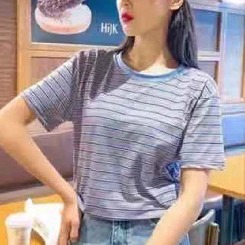 MRMT 2026 Brand New Women's Striped t-Shirts Contrast Color Striped Women t Shirt Loose Woman Bottoming Shirts Tops Tees