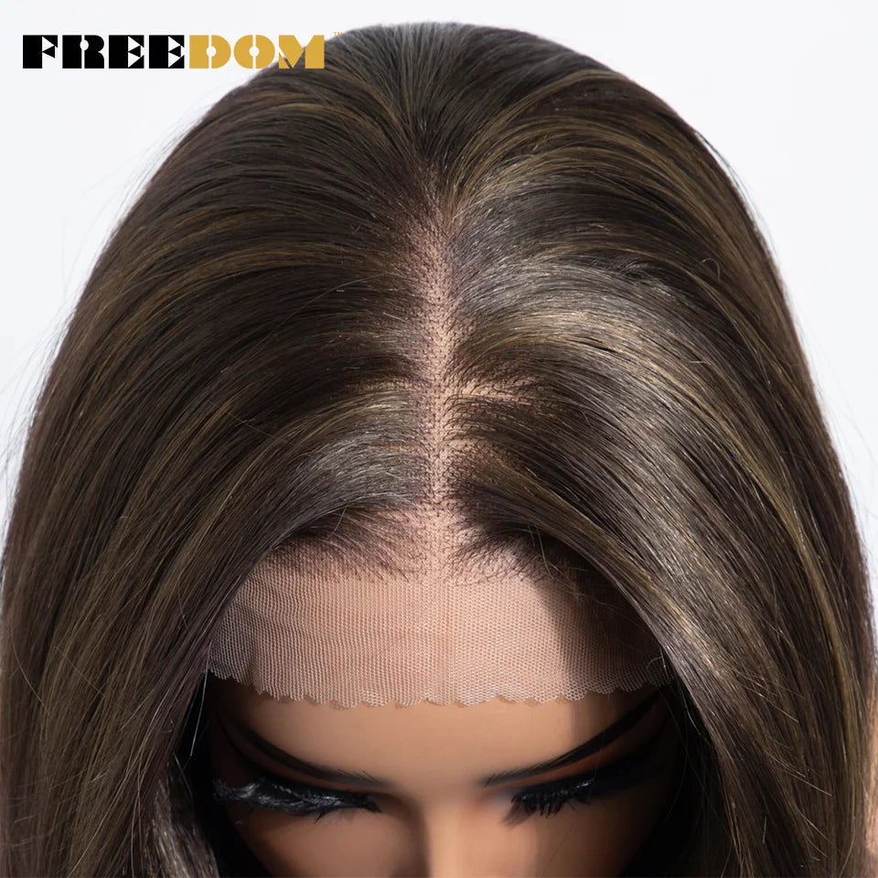 FREEDOM Synthetic Lace Front Wigs For Women 20" Layered Ombre Brown Blonde Wig 6x4 Pre-plucked Easy Wear And Go Glueless Wigs