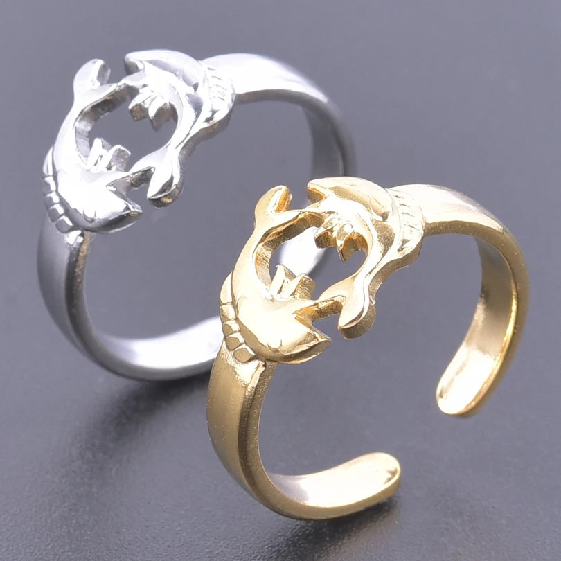 Fashion 5pcs/lot Marine Jewelry Sea Animals Conch Starfish Shell Rings Stainless Steel Rings Jellyfish Scallop Oceans Women Gift