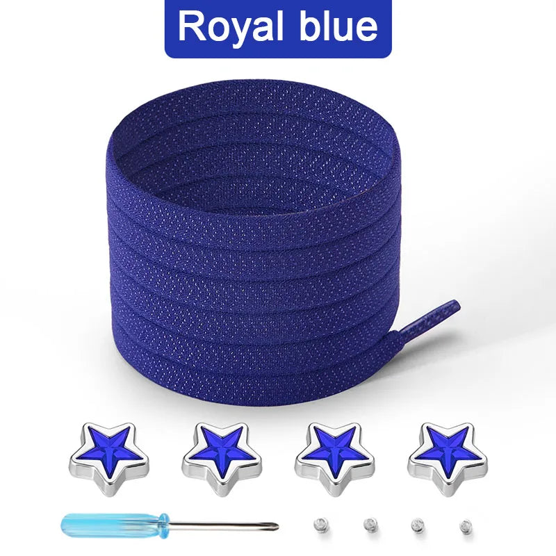 Star Diamond No Tie Shoelaces Colorful Rhinestone Metal Buckle Shoe Laces Flat Elastic Shoelace Kids Adult Sport Cute Shoestring