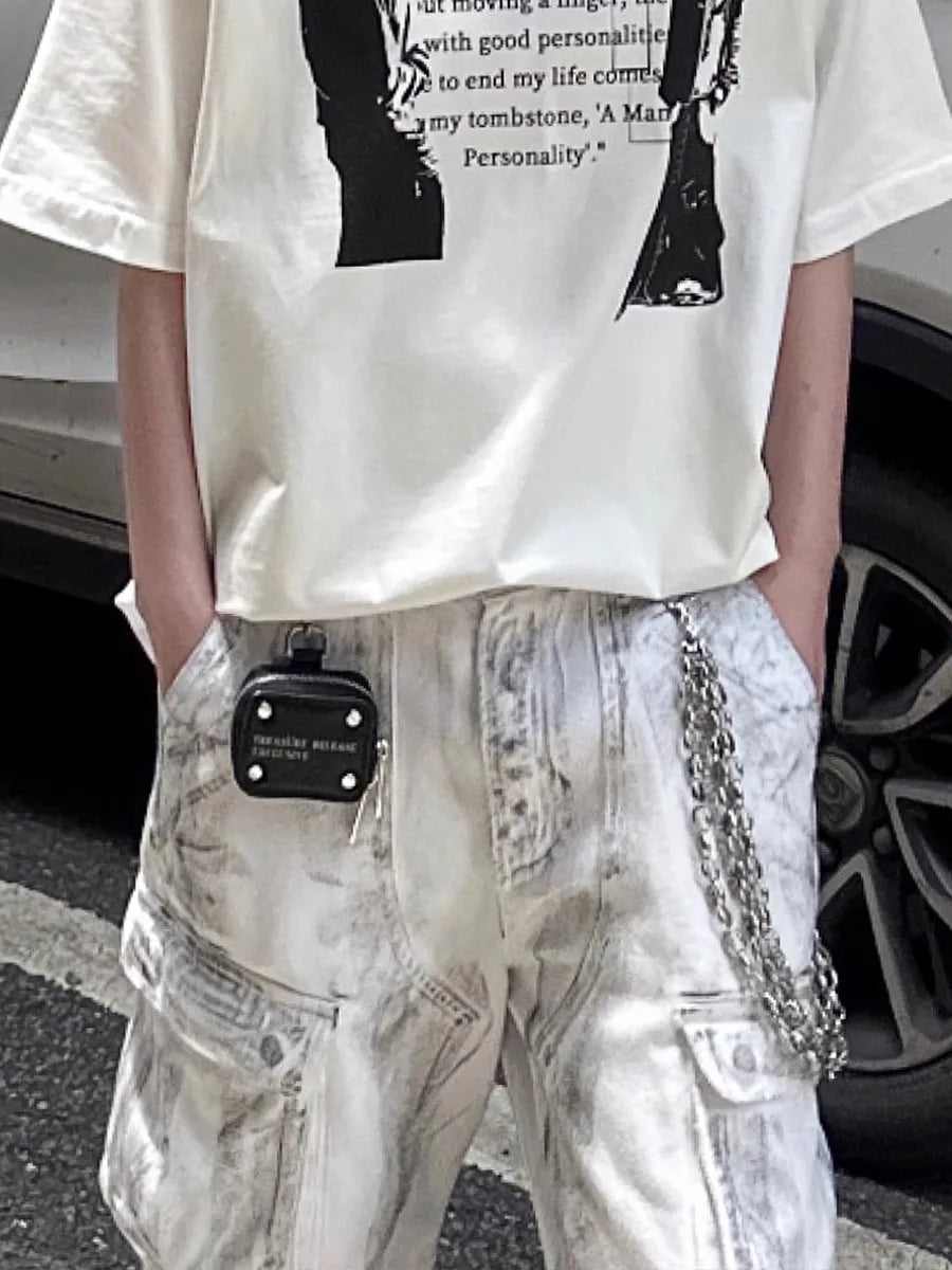Summer Washed Distressed Workwear Shorts Men's Trendy Street Style Loose Wide Leg Big Pocket Seven-Foot Pants Casual Trousers