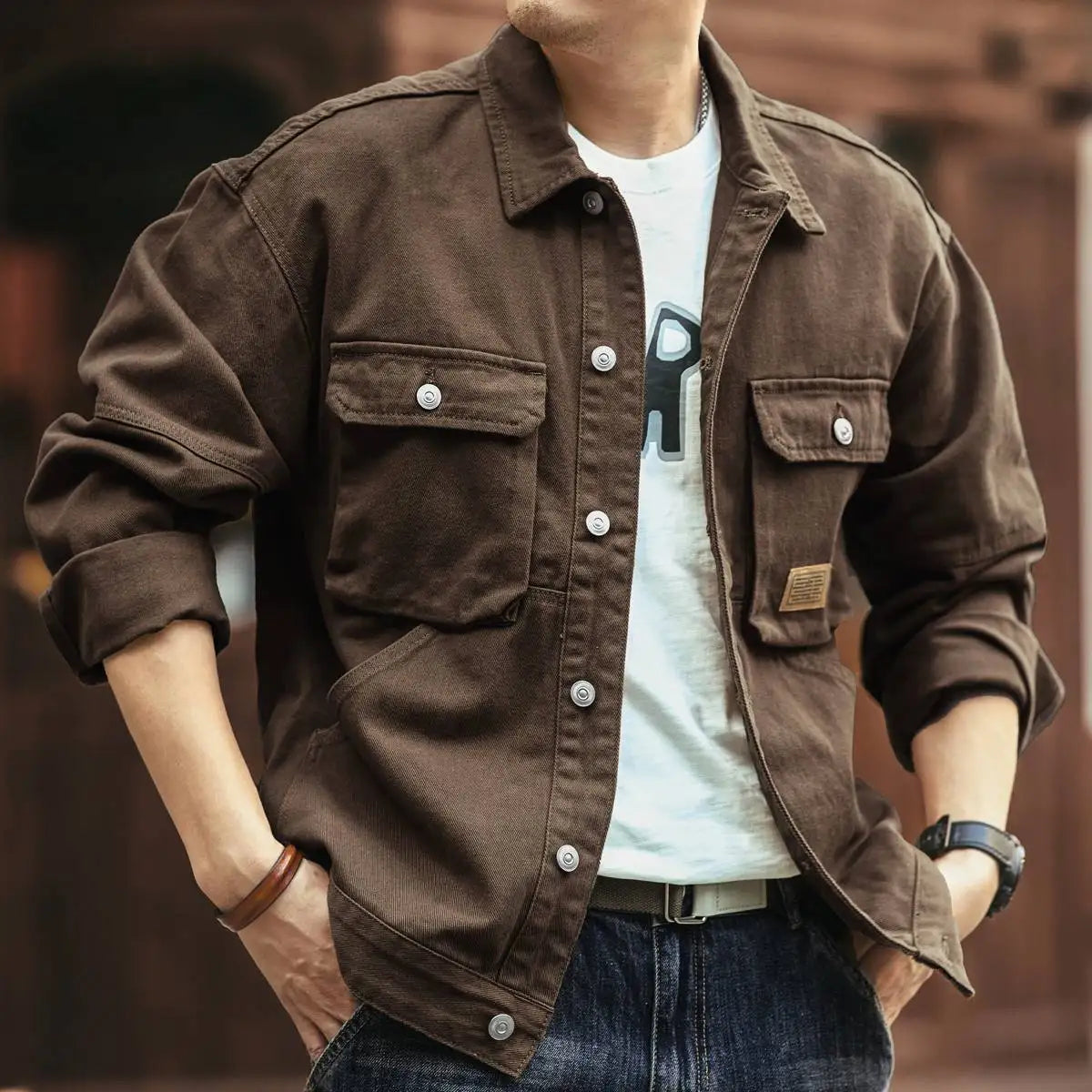 American Style Heavyweight Retro Workwear Jacket Men's Spring Autumn New Trend Loose Hardman Hunting Denim Coat Casual Fashion