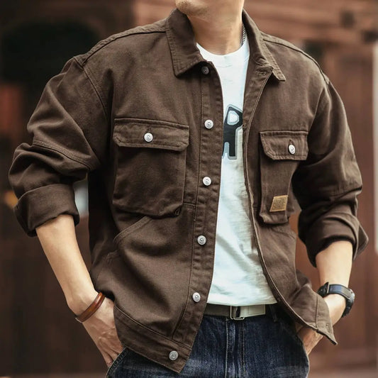 American Style Heavyweight Retro Workwear Jacket Men's Spring Autumn New Trend Loose Hardman Hunting Denim Coat Casual Fashion