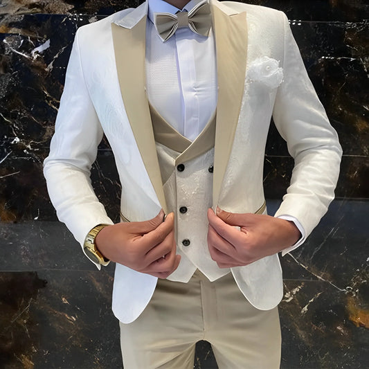 Lvory Men's Wedding Groom Suit 3 Piece Jacket Pants Vest Formal Tuxedo Elegant Men's Custom Suit
