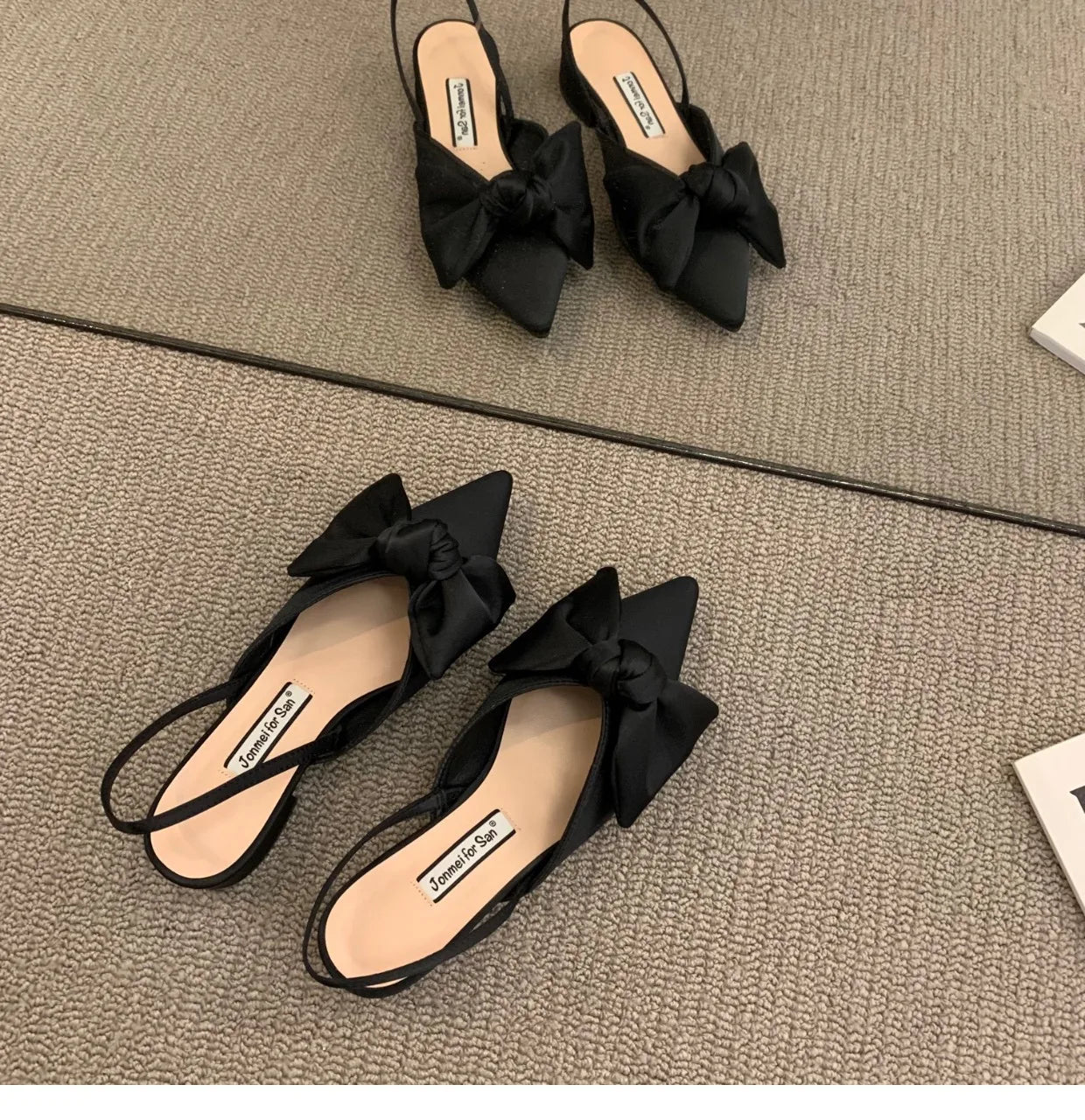 Bow Sandals Women 2022 Summer Pointed Low Heel Sandals Women Fashion Baotou Thin Strap Sandals High Heels Sandalias De Mujer