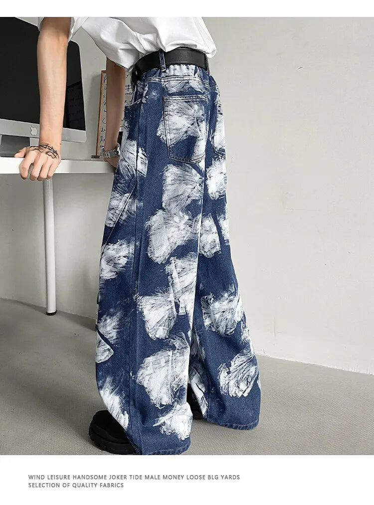Straight Loose Fit Printed Streetwear Jeans Unisex Urban Fashion Trendy Casual Denim Pants mens Hip Hop Oversized Comfort 2023