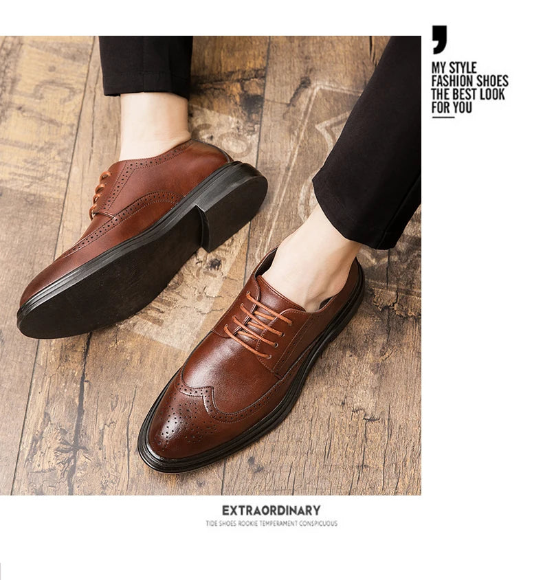 High Quality Brogues Leather Shoes Men Classic Men's Dress Shoes Formal Office Wedding Shoes For Men Casual Business Shoes